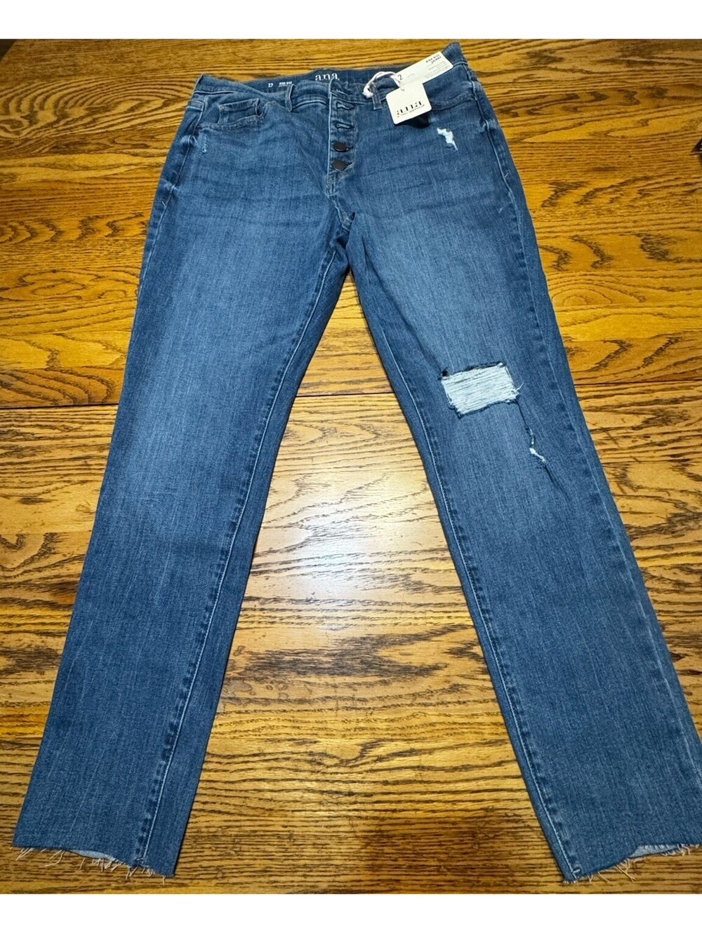 a.n.a Womens 12 High Rise Skinny Distressed Button Fly Raw Hem Jeans NWT